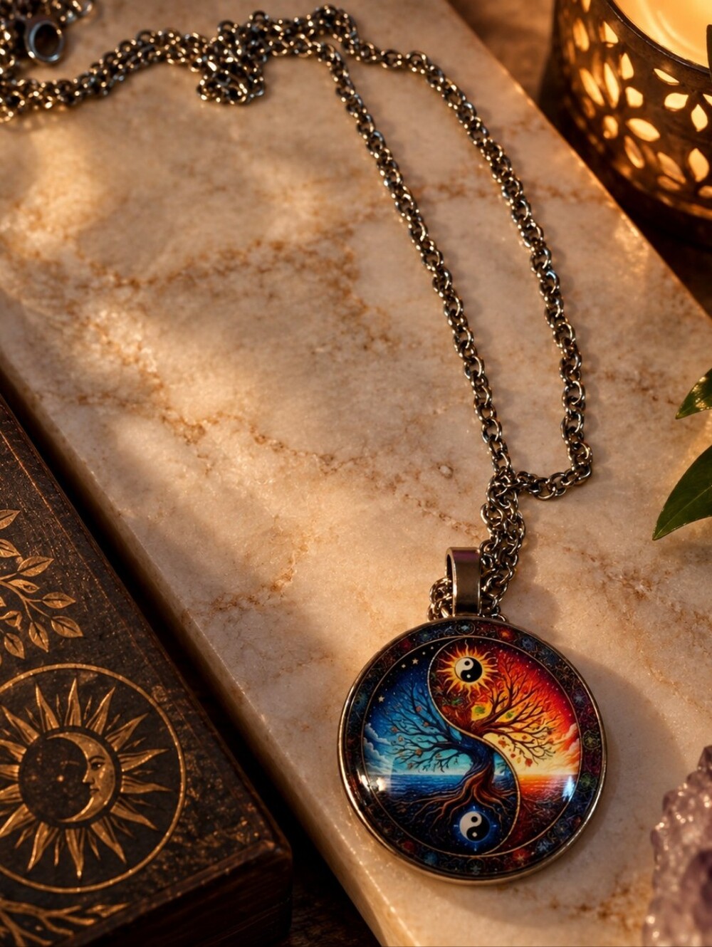 Yin Yang Tree of Life Pendant Necklace Spiritual Balance Jewelry